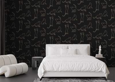 dark background image with a pattern of beige silhouettes of oriental cats Wall mural