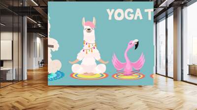 Animal meditation set: llama, fox and flamingo. Vector elements  Can be used as stickers. Wall mural