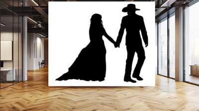 silhouette of bride and groom cowboy Wall mural