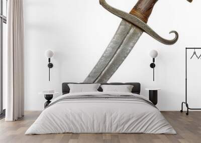 Isolated Scimitar with Curved Blade and Wooden Handle. Wall mural