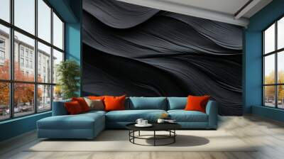 Abstract black fabric texture background with soft waves patterns Wall mural