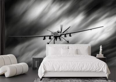 MQ-9 Reaper drone flying fast through the clouds, military technology concept Wall mural