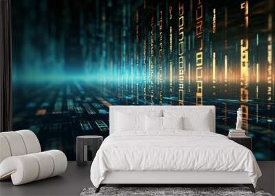 Technology background of binary code with futuristic concept for business and data background Wall mural