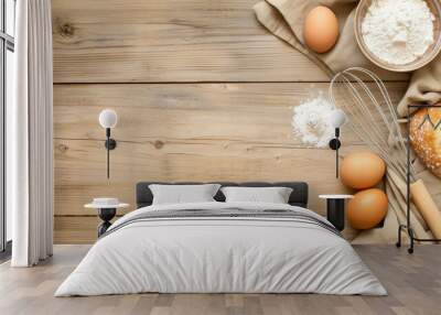 Baking background with flour, eggs, whisk Wall mural