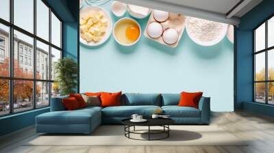 Baking or cooking background. Ingredients, kitchen items for baking. Wall mural