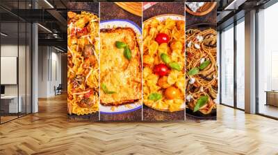 Collage of various pasta dishes. Wall mural