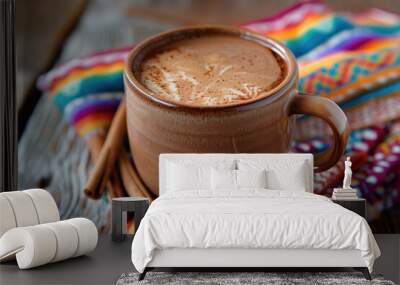 Cup of hot chocolate on a wooden table Wall mural