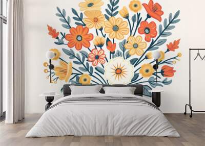 Flower bouquet in retro style. Wall mural