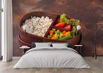 Healthy lunch in wooden japanese bento box. Wall mural