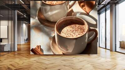 hot chocolate with cinnamon and star anise on the table Wall mural