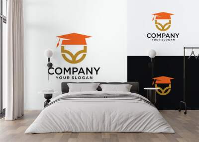 Education Logo Template. Graduation Hat and People Logo Design. Education logo. Student hat vector logo isolated. Learn logotypes by learning to write. Education icon. Wall mural