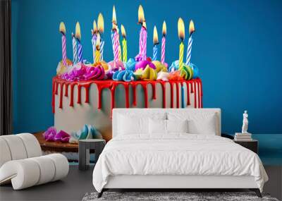 Beautiful Happy Birthday Cake with Colorful Balloons with banner background wallpaper
 Wall mural