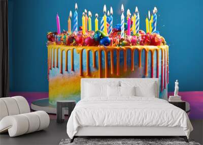 Beautiful Happy Birthday Cake with Colorful Balloons with banner background wallpaper
 Wall mural