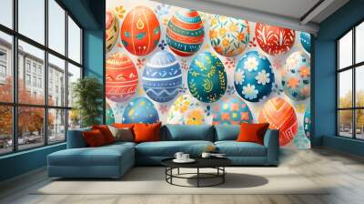 Bright and colorful Easter egg illustration with vibrant floral elements, featuring a whimsical and festive design perfect for spring celebrations. Wall mural