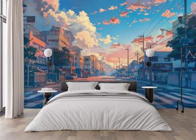 city streets landscape anime style	 Wall mural