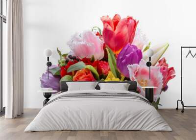 A bunch of colorful tulip flowers isolated on white background Wall mural