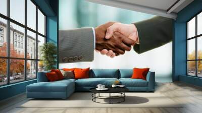 Interracial handshake on business background Wall mural