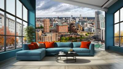 Aerial cityscape panorama of Leeds city skyline in Yorkshire, UK Wall mural