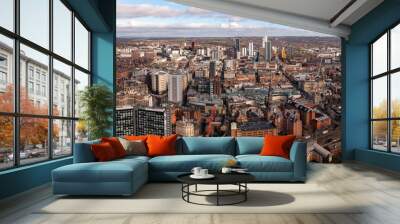 Aerial panorama of Leeds city centre with retail district and train station Wall mural