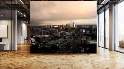 Aerial view of Leeds cityscape skyline with dramatic sky Wall mural