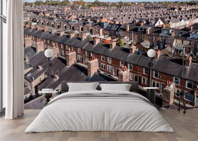 Aerial view of rows of back to back terraced house in a UK city Wall mural