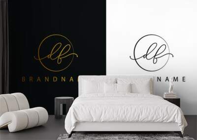 D F DF hand drawn logo of initial signature, fashion, jewelry, photography, boutique, script, wedding, floral and botanical creative vector logo template for any company or business. Wall mural