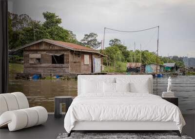 old wood house on water Wall mural