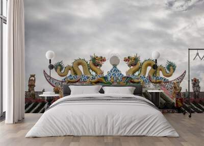 two chinese dragon on roof Wall mural