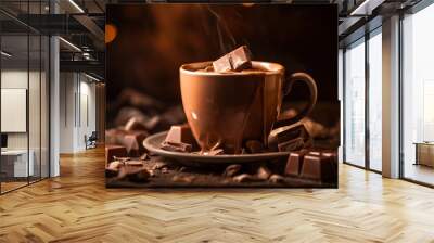 a cup of hot chocolate drink on table Wall mural