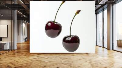 Black Tartarian Cherry fruit levitating on a white background Wall mural