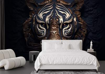 Illustraion close up tiger face AI Generative Wall mural