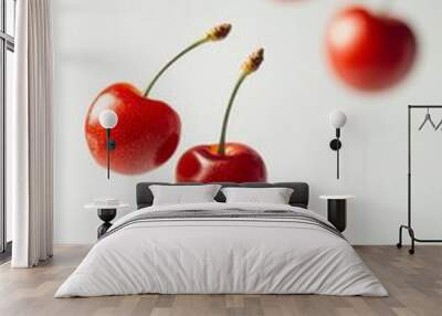 Kordia Cherry fruit levitating on a white background Wall mural