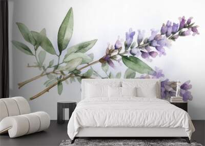 lavender flower watercolor isolated on white AI Generative Wall mural