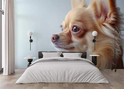 Mystic portrait of baby Chihuahua in studio, copy space on right side, Headshot, Close-up View, isolated on white background Wall mural