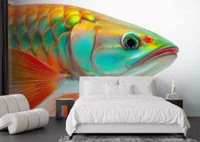 Mystic portrait of Platinum Arowana Fish in studio, isolated on white background Wall mural