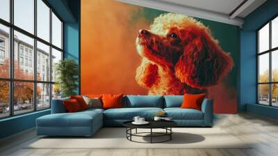 Mystic portrait of Poodle studio, copy space on right side, Headshot, Close-up View, isolated on white background Wall mural