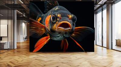 Mystic portrait of Sultan fish in studio, copy space on right side, Anger, Menacing, Headshot, Close-up View, isolated on black background Wall mural