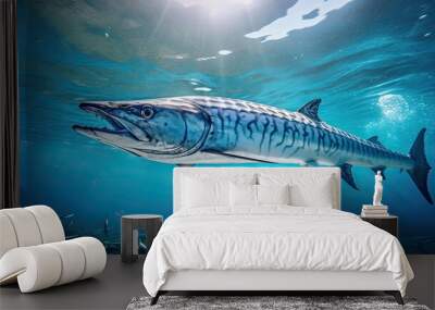 Portrait barracuda fish appearing in the sea AI Generative Wall mural