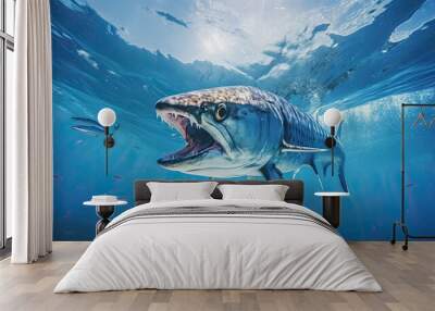 Portrait barracuda fish appearing in the sea AI Generative Wall mural