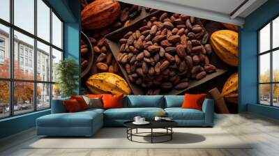 Portrait cocoa bean on the table with light exposure AI Generative Wall mural