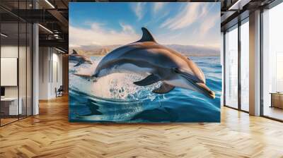 Portrait dolphin appearing in the sea with light exposure Wall mural