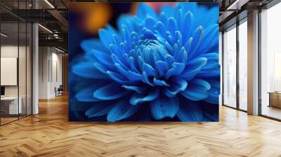 Portrait macro blue chrysanthemum flower with light exposure AI Generative Wall mural