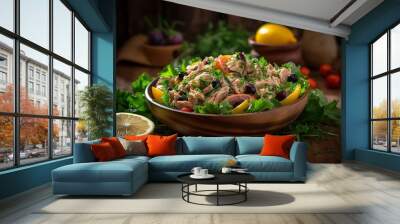 salad with vegetables and tuna on bowl Wall mural