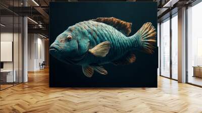 the beside view Bumphead Parrotfish, left side view, white copy space on right, Isolated on dark Background Wall mural