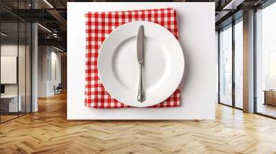 Top view ceramic plate with knife on the table AI Generative Wall mural