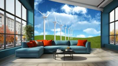 wind farm in grass over blue sky Wall mural