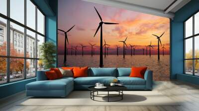 wind turbines at sunset Wall mural