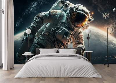 Astronaut in outer space over the planet Earth.  Billions of galaxies in the universe with Generative AI Technology. Wall mural