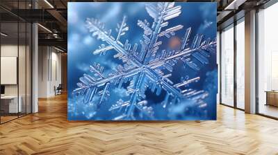 Natural snowflakes on snow, under natural conditions at low temperature Wall mural