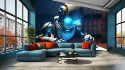 Robot writes some notes with a pen. Artificial Intelligence Technology Concept. Wall mural